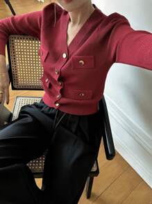 DAZY V-Neck Short Burgundy Cardigan For Christmas ,Holiday,Fall Clothes