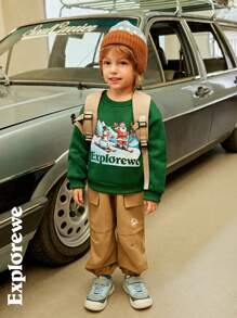 SHEIN Young Boy Outdoor Casual Khaki Multi-Pocket Cargo Pants With Cuffs, Suitable For Outdoor Leisure - Khaki - View 8