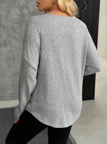 SHEIN Camiseta casual de manga larga de botones y media solapa en unicolor para maternidad, otoño/invierno