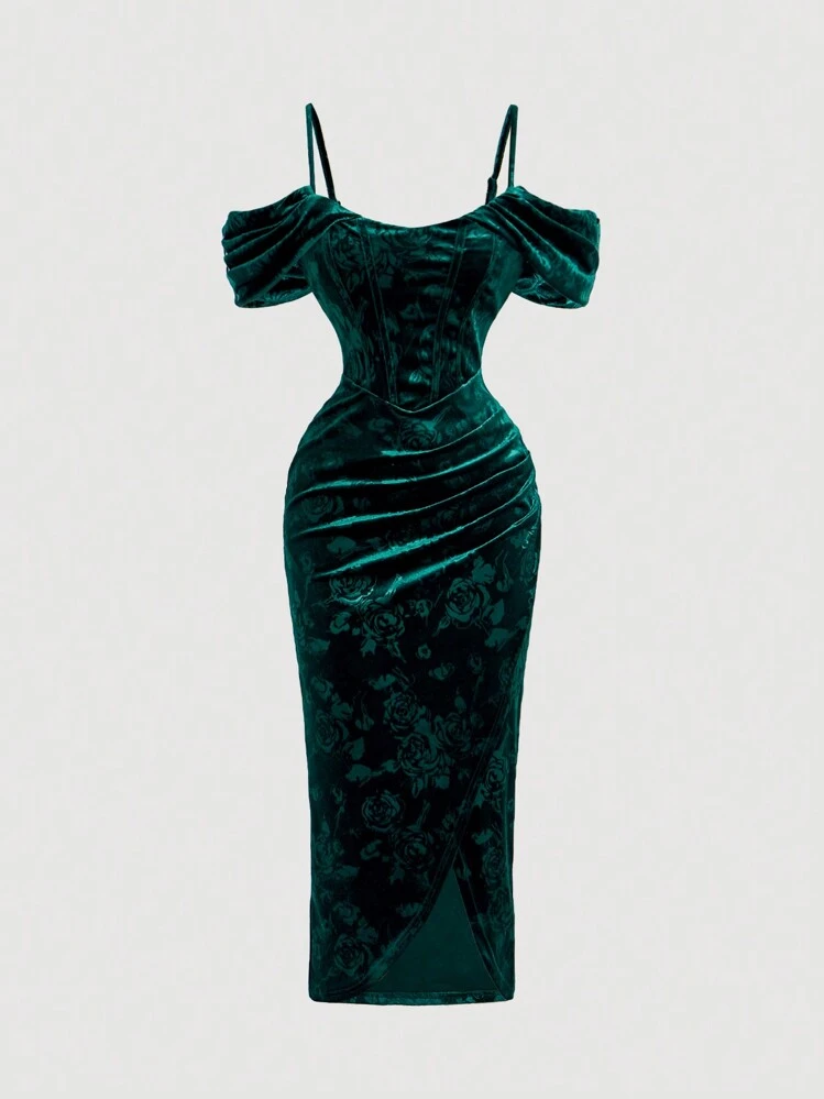 green emerald velvet dress Amazon Holiday Velvet Wrap Dress main image 0