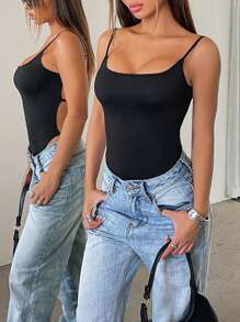 INAWLY Women's Backless Cross Back Sexy Bodysuit - Black - View 4