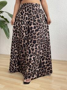 Celure 大码豹纹简约半身裙，休闲日常长款女装 - 彩色 - 查看 6
