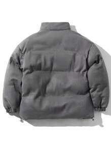 Manfinity Running Boyfriend Style Men's Casual Everyday Zip Up Stand Collar Loose Fit Padded Coat, Heated Jacket Men's Puffer Jacket Warm Jacket Heated Jacket Men Puffer Men Coats Puffer Jacket - Grey - View 2