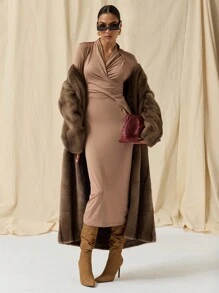 COSMINA Rochie Ocazională De Lungime Mijloc De Toamnă De Femei Elegantă Plisată