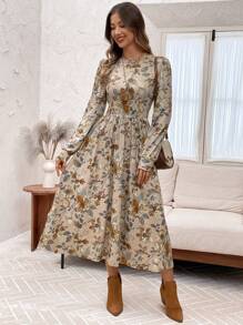 EMERY ROSE Women's Round Red Dress Neck Lantern Sleeve Ribbed Bodycon Winter Dress - Multicolor - View 5