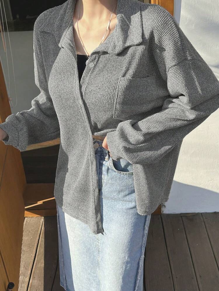 Women's Turndown Collar Special Fabric Oversized Open Front T-Shirt Long Sleeve Women Tops