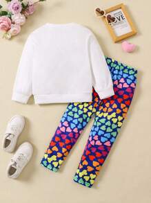 SHEIN Set de 2 piezas Conjunto cómodo con estampado de animales y diseño de corazón para niña joven, otoño/invierno - Multicolor - Ver 2