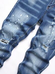 Manfinity LEGND Men's Casual Washed Distressed Slim Fit Jeans - Medium Wash - View 3