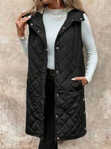 SHEIN LUNE 1 件冬季休闲保暖黑色女式羽绒背心夹克 - 黑色 - 查看 5