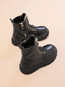 Stylish Simple Boots With Cute Cat Ear Zipper Design, Comfortable & Soft - Black - View 2