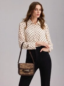 MOTF PREMIUM PVC FASHION ZEBRA PATTERN CHAIN DECOR SHOULDER BAG - Brown - View 3