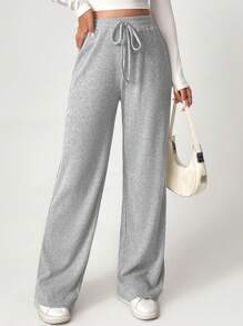SHEIN Tall Pantalones de pierna ancha con nudo frontal de punto acanalado