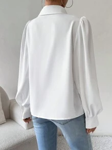 SHEIN Privé 女式撞色蝴蝶结泡泡袖衬衫 - 黑與白 - 查看 2