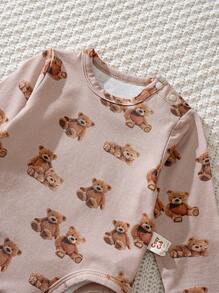 Cozy Pixies Ensemble de 5 pièces pour bébé fille: Bonnet en maille avec oreilles 3D d'ours de bande dessinée doux, bodies, bavoir, convient pour le printemps/automne, intérieur, extérieur, décontracté, fête du premier mois et autres occasions
