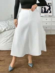 SHEIN Privé 大码女装白色浪漫不透明秋季新款白色 A 字裙 - 白色 - 查看 5