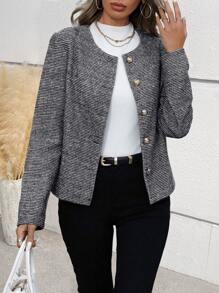 Chiquease Ladies' Elegant Casual Fall/Winter Wool Blend Long Sleeve Blazer - Black - View 3