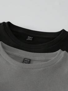 SHEIN BASICS 2 件纯色针织圆领长袖修身短款 T 恤，升级保暖面料，保暖内衬，不显臃肿，基本款弹性百搭秋冬女式上衣 - 淺灰色 - 查看 8