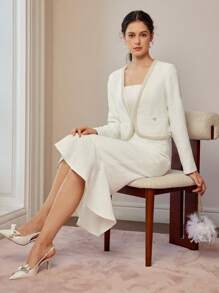 MOTF PREMIUM FAUX PEARL TRIM CROP LIGHTWEIGHT JACKET - Apricot - View 5