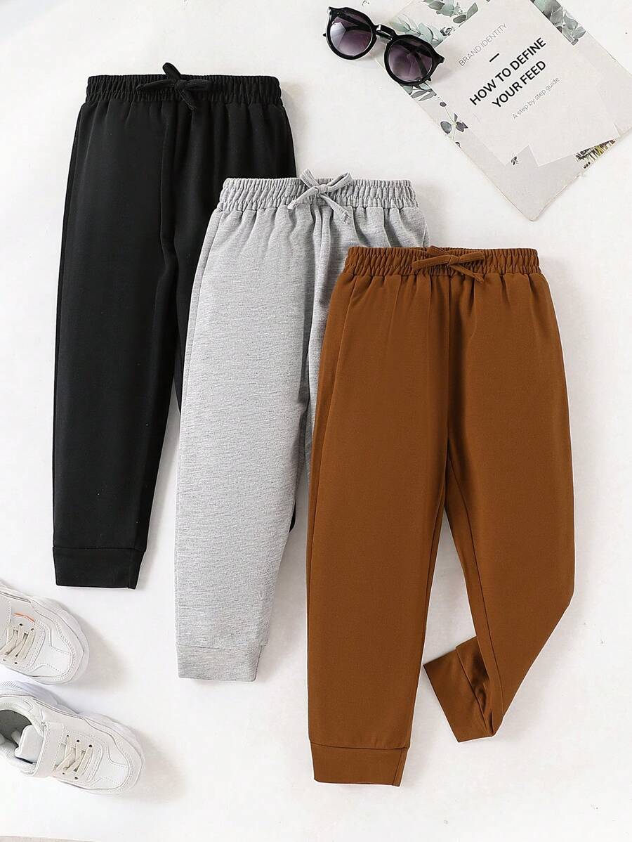 SHEIN 3pcs Young Boy Solid Color Waist Tie Drawstring Loose Fit Casual Sweatpants - Multicolor - View 1