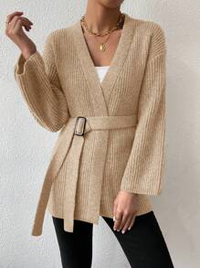 SHEIN Clasi Women's Solid Color Drop Shoulder Long Sleeve Loose Cardigan, Casual Style, Autumn/Winter
