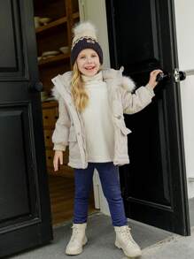 年轻女孩休闲户外功能性派克大衣，带羊毛帽领，厚实保暖，防风，收腰，多个口袋，中长外套，适合冬季和户外活动。内层采用厚毛绒制成，保暖性好，可与任何薄内衣搭配。 - 杏色 - 查看 5