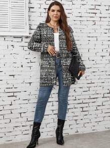 EMERY ROSE Áo khoác cardigan dáng rộng thoải mái, áo khoác nhẹ thanh lịch, cỡ lớn - Đen và trắng - Xem 7