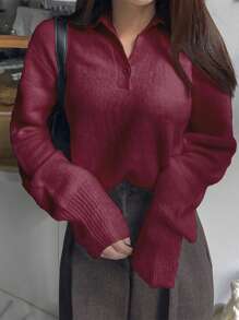 DAZY Women's Casual Solid Color Turtleneck Long Sleeve Fitted Sweater, Autumn/Winter,Fall Women Clothes - Burgundy - View 3