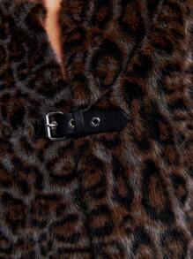 SHEIN Unity Abrigo de manga larga con cinturón y efecto esponjoso con estampado de leopardo - Marrón - Ver 7