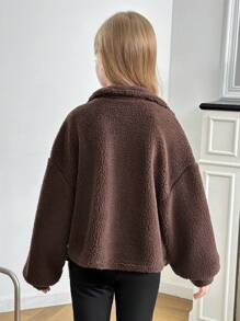 Tween Girls' Casual Relaxed Comfy Soft Warm Hooded Fuzzy Jacket With Hand Mittens - Brown - View 2