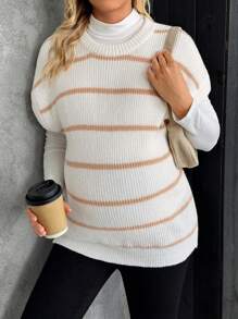 SHEIN Maternity Autumn/Winter Casual Colorblock Striped Sweater Vest - Multicolor - View 2