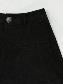 EARO French Retro Women's Casual Minimalist Comfortable Daily Versatile Front Button Pocket Solid Color Skirt, Spring/Autumn New High Stretch Waist Slimming Loose Covering Hip Elegant A-Line Skirt - Black - View 4