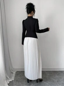 Elenzga Vestido plisado elegante con cuello alto y inserción para mujer, para otoño