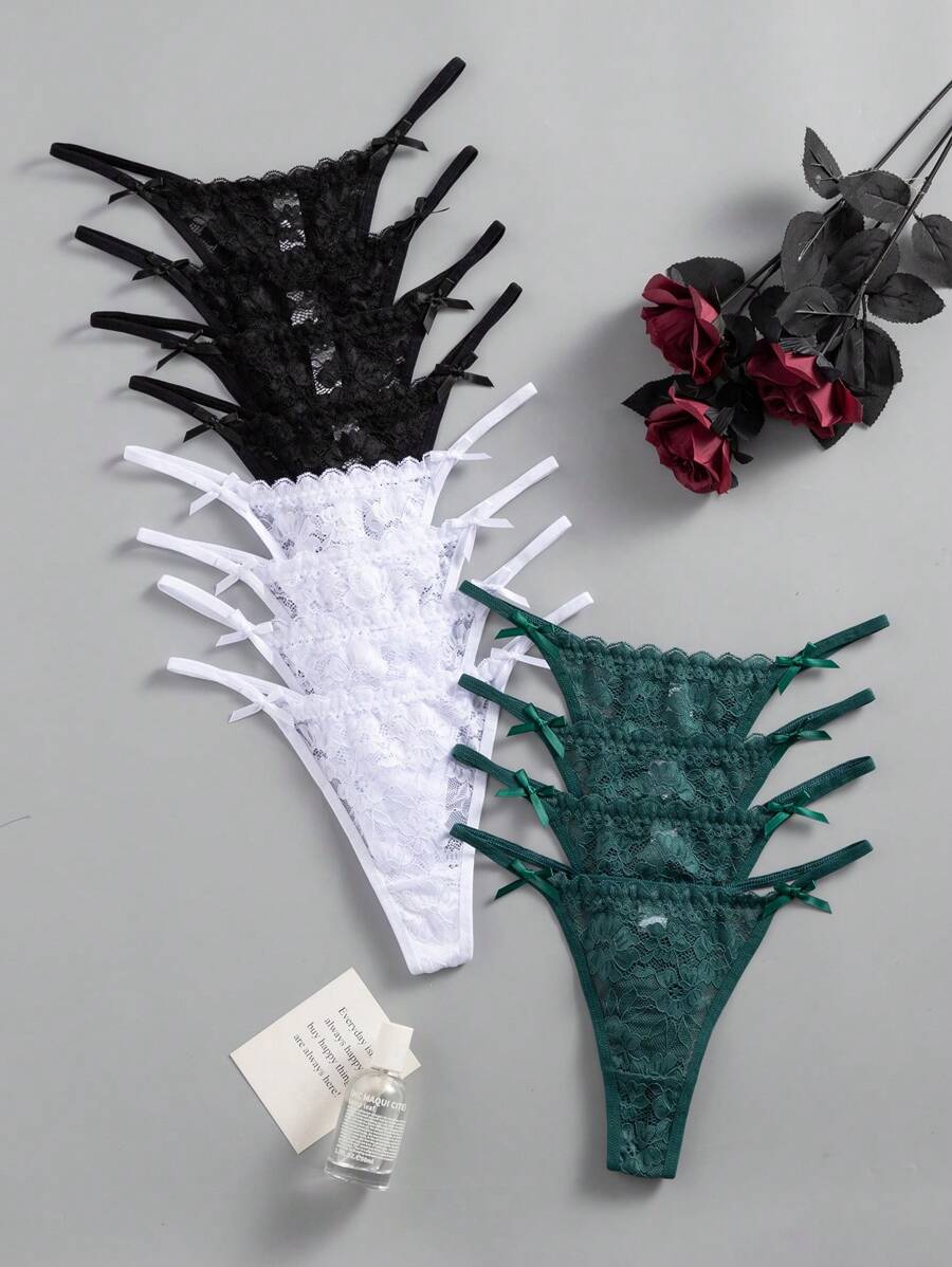 12 chiếc/gói quần lót ren G-string lãng mạn cho phụ nữ, nhiều màu sắc, đồ lót phong cách gợi cảm - Nhiều màu - Xem 1