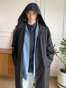 Manfinity VCAY 1pc Men's Lightweight Fitted Casual Hooded Long Sleeve Jacket, Stylish Everyday Wear, For Fall Winter - Black - View 8