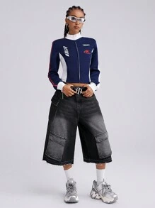 SHEIN EZwear 秋冬休闲撞色夹克 - 藏蓝色 - 查看 6