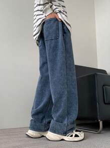 Claim Dot Men's Light Blue Distressed Wide Leg Denim Knit Jeans - Light Wash - View 2