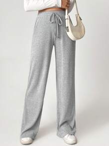 SHEIN Tall Pantalones de pierna ancha con nudo frontal de punto acanalado