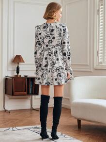 Chiquease Robe longue élégante à manches longues avec imprimé floral pour femme - Multicolore - Voir 2