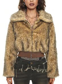 ROMWE Grunge Punk 女式 Y2K 复古千禧性感火辣女孩短款蓬松夹克 - 彩色 - 查看 2