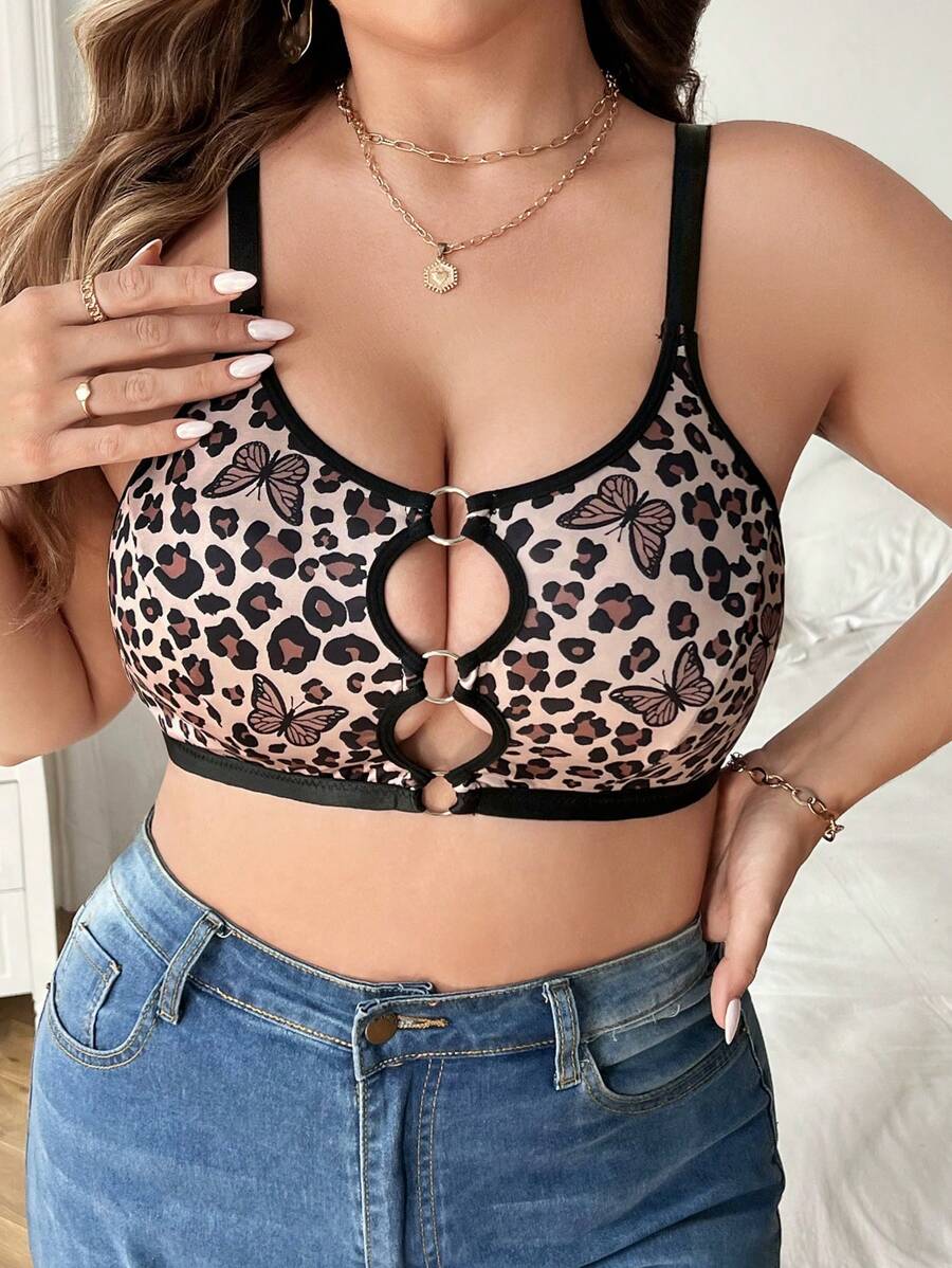 Plus Size Contrast Binding Hollow Out Simple Sexy Lingerie