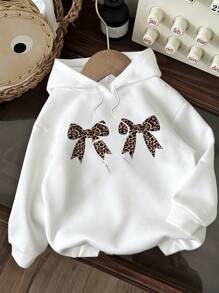 Attitoon Sweat-shirt à capuche décontracté et minimaliste en molleton ample, à manches longues, imprimé léopard et nœud, convient pour l'automne/l'hiver. Top à manches longues.