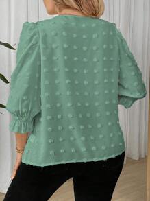 EMERY ROSE Blusa de mujer de talla grande de cuello redondo elegante, unicolor, mangas abullonadas de 3/4, de otoño - verde menta - Ver 2