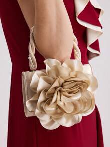 MOTF PREMIUM BOLSO DE MANO DE FIESTA CON GRAN FLOR 3D Y DECORACIÓN DE PERLAS FALSAS PARA MUJER, DÍA DE SAN VALENTÍN