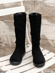 1 Pair Black Patchwork Faux Leather Children High Boots