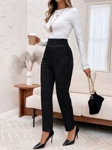 EMERY ROSE 秋冬女式高腰条纹直筒优雅工作裤