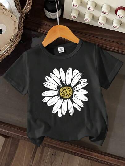 女婴休闲百搭雏菊花印花短袖上衣