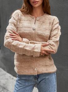 EURMUSE Cardigan With Special Pattern And Pocket Details - Brown - View 3