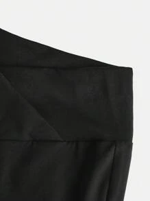 SHEIN Girlism Tween 女童纯黑色运动街头时尚针织纯色喇叭紧身裤 3 件套，日常穿着 - 黑色 - 查看 5