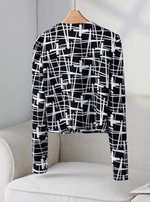 EMERY ROSE Women's Casual Full-Print Cropped Jacket, Spring & Autumn - Multicolor - View 2