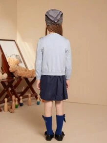 PrepCrw Young Girl Casual Diamond Pattern Button-Up Cardigan, Suitable For Autumn/Winter - Blue - View 2